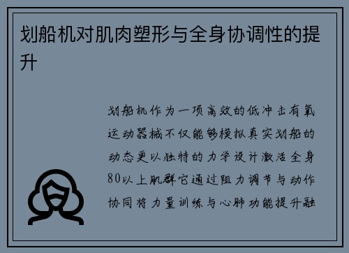 划船机对肌肉塑形与全身协调性的提升